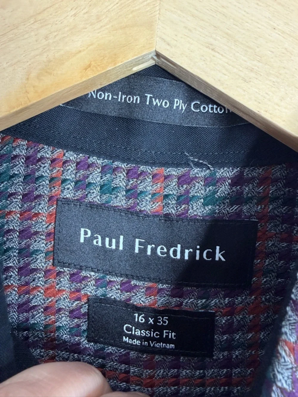 Paul Fredrick Houndstooth Plaid Multicolor Shirt 16 Classic Preppy‎ Smart Casual